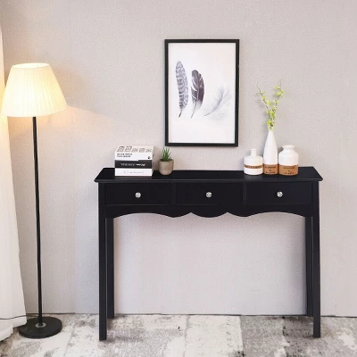 Costway Console Table Hall Table Side Table Desk Accent Table 3 Drawers Entryway Black 5 Costway Console Table Hall Table Side Table Desk Accent Table 3 Drawers Entryway Black - Image 5