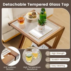 Costway Rattan Side Table Bamboo Accent Bedside Table With Tempered Glass Top Walnut/Natural 15 Costway Rattan Side Table Bamboo Accent Bedside Table With Tempered Glass Top Walnut/Natural -Costway GUEST 8b3140da 96ad 4221 b99d a90885eac6c7