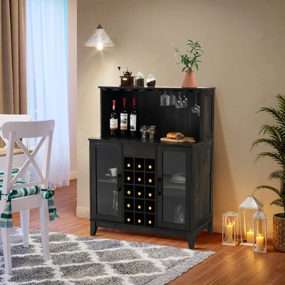 Costway 2-Door Buffet Bar Cabinet Kitchen Storage Sideboard Wine Rack Glass Holder GreyBlack 1 Costway 2-Door Buffet Bar Cabinet Kitchen Storage Sideboard Wine Rack Glass Holder GreyBlack
