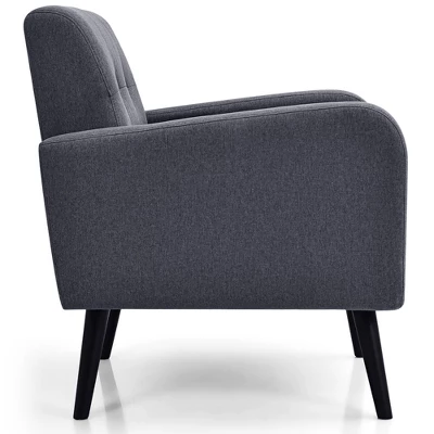 Costway Mid Century Accent Chair Fabric Arm Chair Single Sofa W/Rubber Wood Legs BlueGrey 9 Costway Mid Century Accent Chair Fabric Arm Chair Single Sofa W/Rubber Wood Legs BlueGrey - Image 9