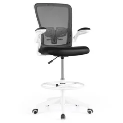 Costway Adjustable Swivel Drafting Chair With Flip-Up Armrests Adjustable Lumbar Support Black&White/Black -Costway GUEST 8bbb2cdd 3173 4f04 b164 f9af58f53629