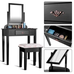 Costway Makeup Desk Vanity Dressing Table Square Stool 1 Large Black 9 Costway Makeup Desk Vanity Dressing Table Square Stool 1 Large Black -Costway GUEST 8be55361 4c68 4ba0 8835 3f32515852e1