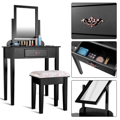 Costway Makeup Desk Vanity Dressing Table Square Stool 1 Large Black 2 Costway Makeup Desk Vanity Dressing Table Square Stool 1 Large Black - Image 2
