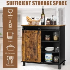 Costway Kitchen Buffet Storage Cabinet Sideboard W/Sliding Barn Door Wine Rack -Costway GUEST 8bff5d57 865f 4d42 ae3c b26cdda0816d