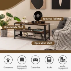 Costway 3-Tier TV Stand For 50-Inch Flat Screen TVs Entertainment Center Open Shelves Steel Frame TV Console Table Living Room Entryway Rustic Brown 14 Costway 3-Tier TV Stand For 50-Inch Flat Screen TVs Entertainment Center Open Shelves Steel Frame TV Console Table Living Room Entryway Rustic Brown -Costway GUEST 8c428b55 d7f2 4cee a638 e8ba1150696d