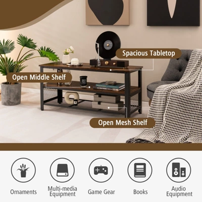 Costway 3-Tier TV Stand For 50-Inch Flat Screen TVs Entertainment Center Open Shelves Steel Frame TV Console Table Living Room Entryway Rustic Brown 7 Costway 3-Tier TV Stand For 50-Inch Flat Screen TVs Entertainment Center Open Shelves Steel Frame TV Console Table Living Room Entryway Rustic Brown - Image 7