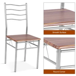 Costway 5 Piece Dining Table Set Wood Metal Kitchen Breakfast Furniture W/4 Chair Walnut -Costway GUEST 8c48826c 9566 4a41 9485 86184c95a095