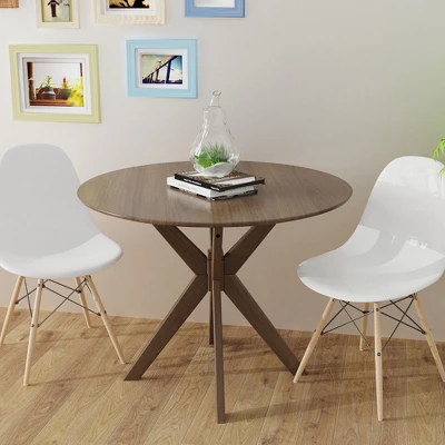 Costway Modern Round Wood Dining Table 35'' W/ Solid Wood Legs& Base For Home, Office 1 Costway Modern Round Wood Dining Table 35'' W/ Solid Wood Legs& Base For Home, Office