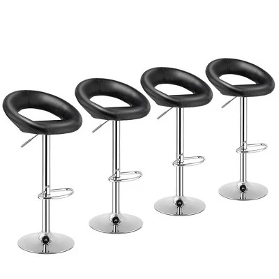 Costway Set Of 4 Adjustable Bar Stools Swivel Pub Chairs Barstools PU Leather White/Black 9 Costway Set Of 4 Adjustable Bar Stools Swivel Pub Chairs Barstools PU Leather White/Black - Image 9