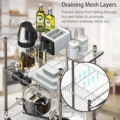 Costway 3-Tier Utility Cart Heavy Duty Wire Rolling Cart W/Handle Bar Storage Trolley 4 Costway 3-Tier Utility Cart Heavy Duty Wire Rolling Cart W/Handle Bar Storage Trolley - Image 4