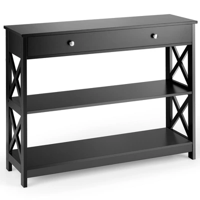 Costway 3-Tier Console Table X-Design Sofa Entryway Table With Drawer & Shelves Gray Espresso 11 Costway 3-Tier Console Table X-Design Sofa Entryway Table With Drawer & Shelves Gray Espresso - Image 11