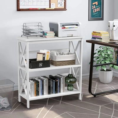 Costway Wooden Shelf Bookcase 3-Tier Open Bookshelf W/X-Design Freestanding Rack BlackBrownNaturalWhite 7 Costway Wooden Shelf Bookcase 3-Tier Open Bookshelf W/X-Design Freestanding Rack BlackBrownNaturalWhite - Image 7