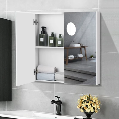 Costway Bathroom Cabinet Medicine Cabinet Wall Mount Double Door With Shelf And Mirror 2 Costway Bathroom Cabinet Medicine Cabinet Wall Mount Double Door With Shelf And Mirror - Image 2