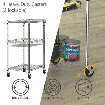 Costway 3-Tier Utility Cart Heavy Duty Wire Rolling Cart W/Handle Bar Storage Trolley 2 Costway 3-Tier Utility Cart Heavy Duty Wire Rolling Cart W/Handle Bar Storage Trolley - Image 2