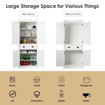 Bestcomfort Kitchen Cabinet Pantry Cupboard Freestanding W/Shelves White 4 Bestcomfort Kitchen Cabinet Pantry Cupboard Freestanding W/Shelves White - Image 4