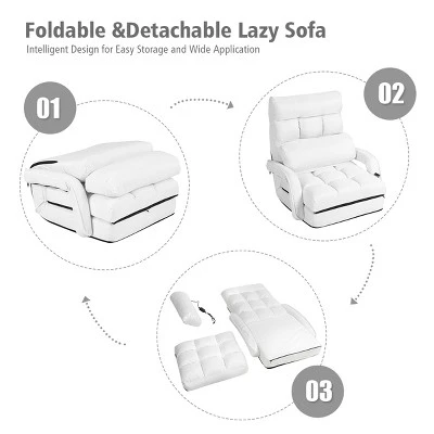 Costway Folding Floor Armchair W/6-position Adjustable Back & Lumbar Pillow White 5 Costway Folding Floor Armchair W/6-position Adjustable Back & Lumbar Pillow White - Image 5