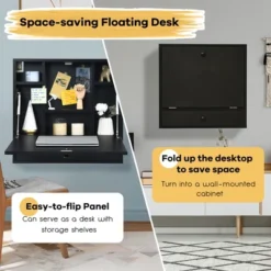 Costway Wall-Mount Floating Desk Foldable Space Saving Laptop Workstation -Costway GUEST 8e47e74b 6056 4459 8940 25efee884b8b