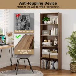 Costway 5-Shelf Storage Bookcase Stand Modern Multi-Functional Display Cabinet Walnut -Costway GUEST 8e4f84b4 4e50 43f9 ac05 cb662d269046