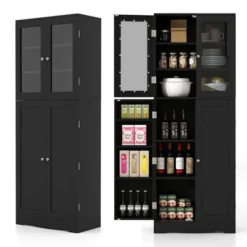 Costway Tall Storage Cabinet Kitchen Pantry Cupboard With Tempered Glass Doors & Shelves Black/White -Costway GUEST 8e6ae886 1580 4df3 82ff f5ffebea34d5