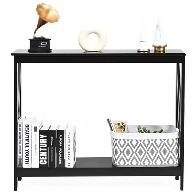 Costway 2-Tier Console Table X-Design Bookshelf Sofa Side Accent Table W/Shelf White BlackEspressoWood Grain 6 Costway 2-Tier Console Table X-Design Bookshelf Sofa Side Accent Table W/Shelf White BlackEspressoWood Grain - Image 6