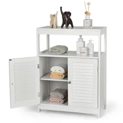 Costway Bathroom Floor Cabinet Free Standing Storage Organizer W/ Double Shutter Doors -Costway GUEST 8e72df16 39b1 4c45 b08c cd91a28aa314