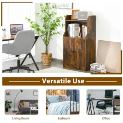 Costway Storage Cabinet Bookcase W/2 Doors And Open Shelves Display Shelf Rustic Brown -Costway GUEST 8e94bcf5 2908 4d68 a010 3ba6cb338853