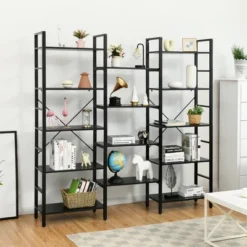 Costway Triple Wide 5-tier Bookcase Large Bookshelf Display Storage Shelf Vintage Black -Costway GUEST 8e9deca7 e915 4295 ac7f 41e68f8c5138
