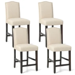 Costway Set Of 4 Upholstered Bar Stools 25'' Bar Height Chairs With Rubber Wood Legs Beige -Costway GUEST 8f2adf98 fcb1 45fb 979e 791118358d0a