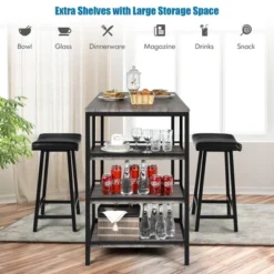 Costway 3 Piece Counter Height Dining Bar Table Set W/2 Stools&3 Storage Shelves -Costway GUEST 8f2ba1e9 85db 4254 b95c 0dde6420ec87