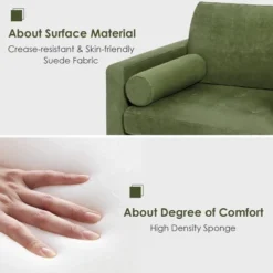 Costway Modern Loveseat 2-Seat Sofa Couch W/ 2 Bolsters & Side Storage Pocket Army Green -Costway GUEST 8f45d008 cb80 4f33 b361 de37c5f91641