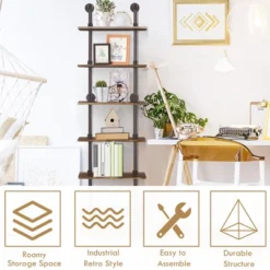 Costway 6-Shelf Rustic Pipe Shelving Unit, Vintage Industrial Pipe Wall Shelf Brown -Costway GUEST 8f4ac486 7a5f 4490 bc59 74cba3c080f4