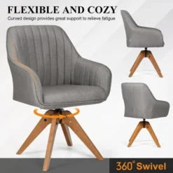 Costway Swivel Accent Chair Fabric Vanity Study Armchair W/Beech Wood Legs Gray 14 Costway Swivel Accent Chair Fabric Vanity Study Armchair W/Beech Wood Legs Gray -Costway GUEST 8f647c49 98f9 4e6d be2c efa7495283d1
