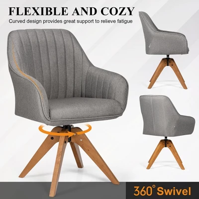 Costway Swivel Accent Chair Fabric Vanity Study Armchair W/Beech Wood Legs Gray 6 Costway Swivel Accent Chair Fabric Vanity Study Armchair W/Beech Wood Legs Gray - Image 6