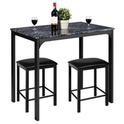 3 Piece Counter Height Dining Set Faux Marble Table 2 Chairs Kitchen Bar 10 3 Piece Counter Height Dining Set Faux Marble Table 2 Chairs Kitchen Bar - Image 10