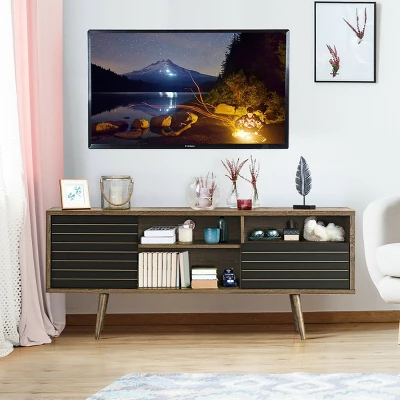 Costway Modern TV Stand/Console Cabinet 3 Shelves Storage Drawer Splayed Leg Wood/Black 3 Costway Modern TV Stand/Console Cabinet 3 Shelves Storage Drawer Splayed Leg Wood/Black - Image 3