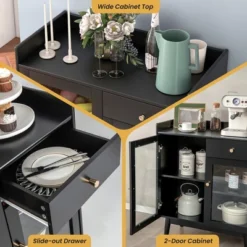 Costway Kitchen Buffet Server Sideboard Accent Cabinet With2 Tempered Glass Doors & Drawer -Costway GUEST 8fb3c670 c5e3 467f be8a e9231f8e36b0