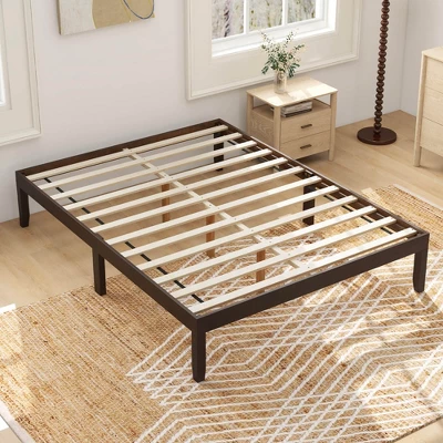 Costway Twin/Full/Queen Size Wooden Platform Bed Frame 14" With Rubber Wood Legs Under-bed Storage Brown 10 Costway Twin/Full/Queen Size Wooden Platform Bed Frame 14" With Rubber Wood Legs Under-bed Storage Brown - Image 10