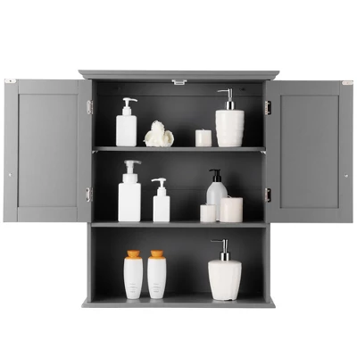 Costway Wall Mount Bathroom Cabinet Storage Organizer Medicine Cabinet With 2-Doors And 1- Shelf Cottage Collection Wall Cabinet 9 Costway Wall Mount Bathroom Cabinet Storage Organizer Medicine Cabinet With 2-Doors And 1- Shelf Cottage Collection Wall Cabinet - Image 9