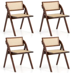Costway Foldable Dining Chairs Set Of 2/4 With Woven Rattan Backrest & Seat Rubber Wood Frame Brown -Costway GUEST 900e46f1 2dc2 4274 b4e8 1d571d4c8ad1