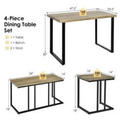 Costway 4-Piece Dining Table Set Industrial Dinette Set Kitchen Table W/Bench & 2 Stools