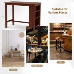 Costway Counter Height Pub Table Bar Table W/ Rubber Wood Legs & Storage Shelves -Costway GUEST 905b9204 c7b8 413b 8d8d c9d2069292d5