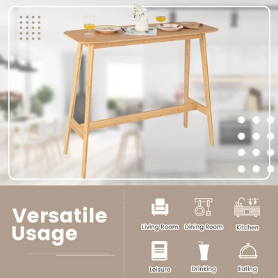Costway Bamboo Bar Table 48'' High Top Console Dining Pub Table For Narrow Space Natural 5 Costway Bamboo Bar Table 48'' High Top Console Dining Pub Table For Narrow Space Natural - Image 5