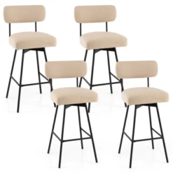 Costway Set Of 4 Swivel Bar Stools Bar Height Upholstered Kitchen Dining Chairs Gray/Beige -Costway GUEST 907cbcdc bb4c 467b 9e9c 637265592bbf