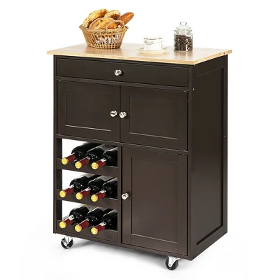 Costway Rolling Kitchen Island Serving Cart Storage Cabinet W/ Wine Rack 9 Costway Rolling Kitchen Island Serving Cart Storage Cabinet W/ Wine Rack - Image 9