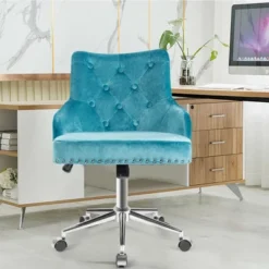 Costway Velvet Office Chair Upholstered Swivel Computer Task Chair Turquoise -Costway GUEST 90aa5c00 e0bf 40f2 8fd9 dff266b46c3a