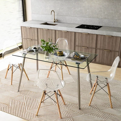Costway 5 PCS Dining Table Set 51'' Modern Rectangular Glass Table & 4 Chairs Kitchen 1 Costway 5 PCS Dining Table Set 51'' Modern Rectangular Glass Table & 4 Chairs Kitchen