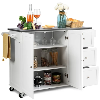 Costway Kitchen Island 2-Door Storage Cabinet Stainless Steel Top W/ Drawers 1 Costway Kitchen Island 2-Door Storage Cabinet Stainless Steel Top W/ Drawers