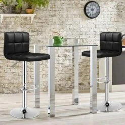 Costway Set Of 2 Bar Stools PU Leather Adjustable Barstool Swivel Pub Chairs Black Full Back