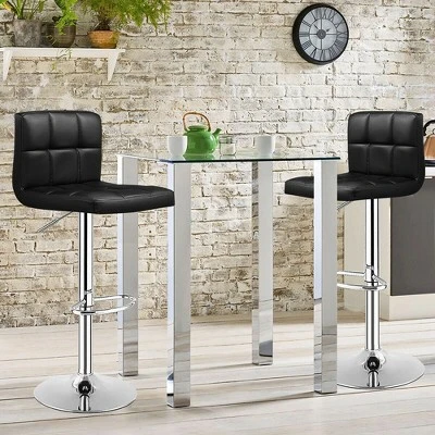 Costway Set Of 2 Bar Stools PU Leather Adjustable Barstool Swivel Pub Chairs Black Full Back 1 Costway Set Of 2 Bar Stools PU Leather Adjustable Barstool Swivel Pub Chairs Black Full Back