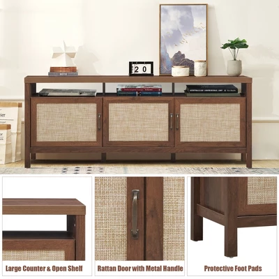 Costway TV Stand Entertainment Media Center For TV's Up To 65'' W/ Rattan Doors 9 Costway TV Stand Entertainment Media Center For TV's Up To 65'' W/ Rattan Doors - Image 9